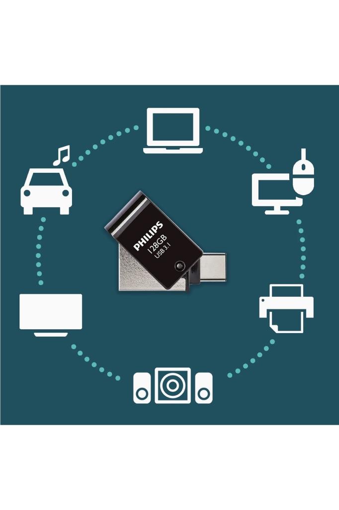 Philips 128 GB USB 3.1 & Type-C 2 si 1 Arada Çift Girişli Metal USB Bellek - OUTLET