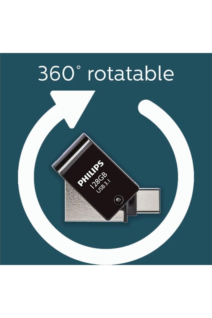 Philips 128 GB USB 3.1 & Type-C 2 si 1 Arada Çift Girişli Metal USB Bellek - OUTLET