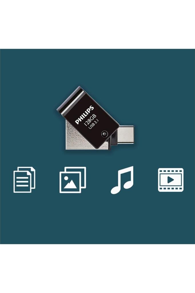 Philips 128 GB USB 3.1 & Type-C 2 si 1 Arada Çift Girişli Metal USB Bellek - OUTLET