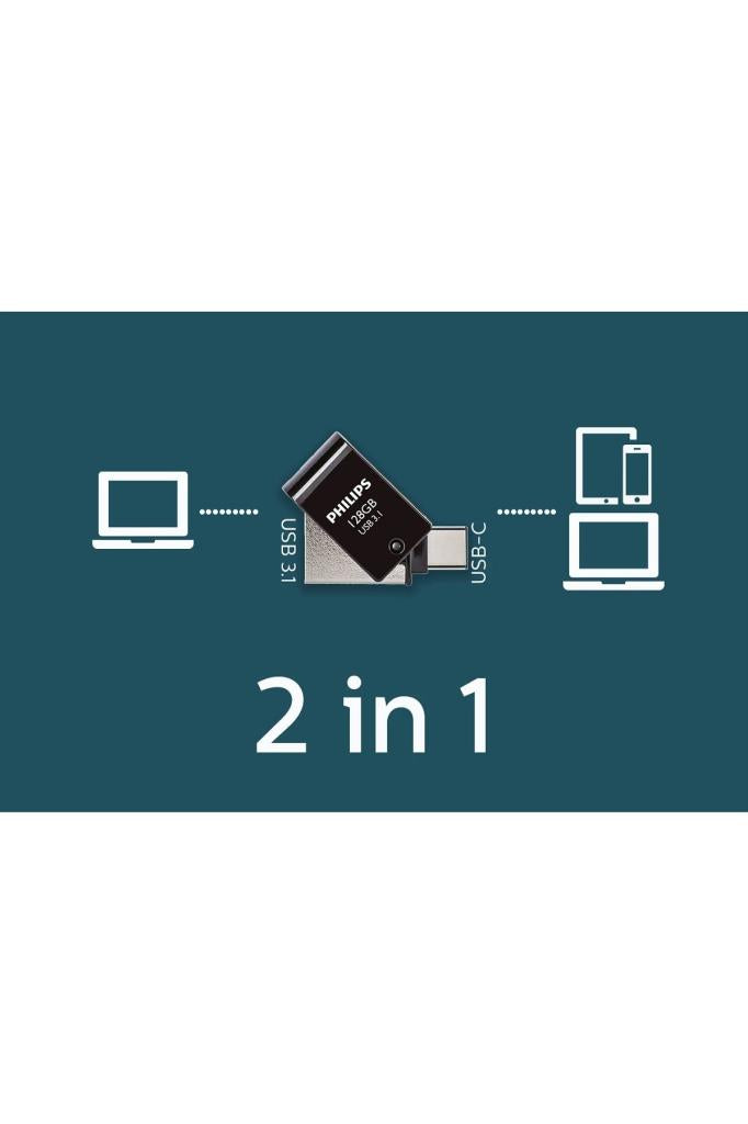 Philips 128 GB USB 3.1 & Type-C 2 si 1 Arada Çift Girişli Metal USB Bellek - OUTLET