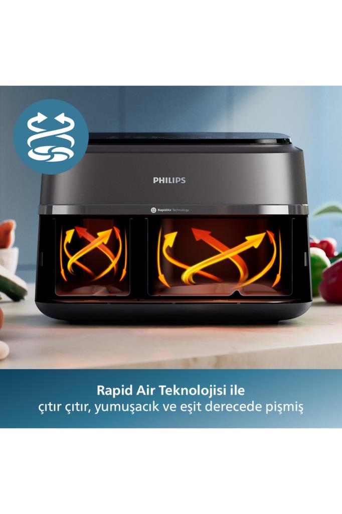 Philips Airfryer 3000 Serisi NA350/00 Çift Hazneli 9 lt Yağsız Fritöz Teşhir