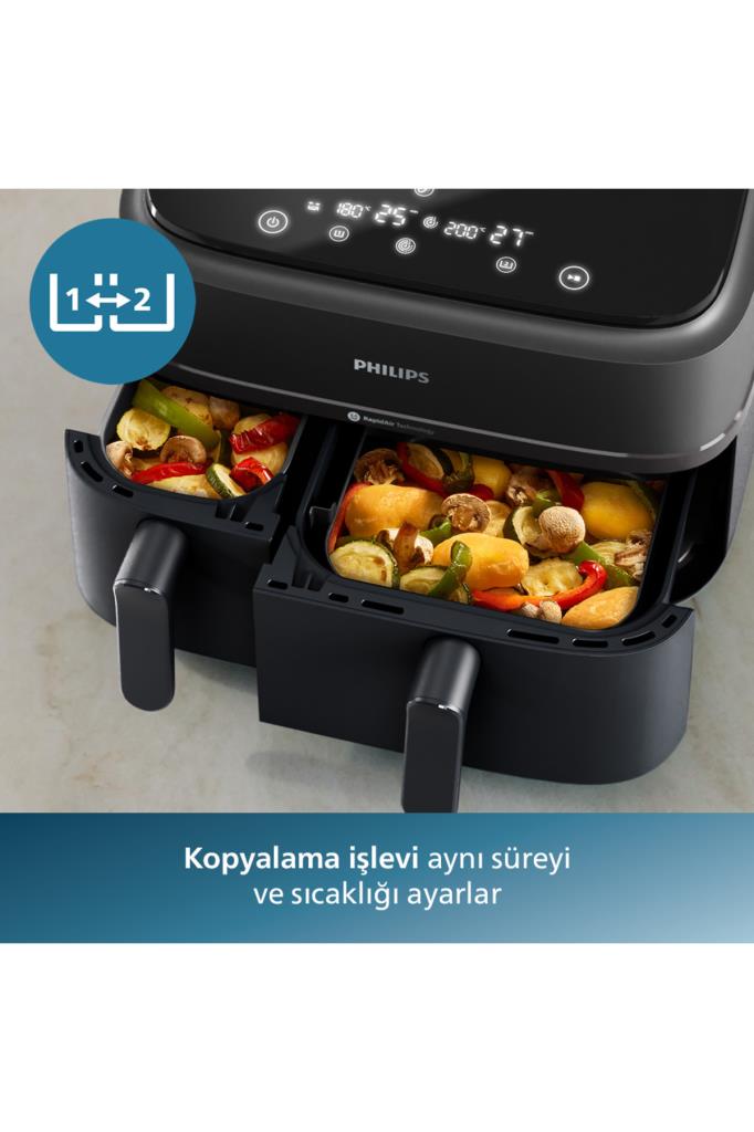 Philips Airfryer 3000 Serisi NA350/00 Çift Hazneli 9 lt Yağsız Fritöz Teşhir