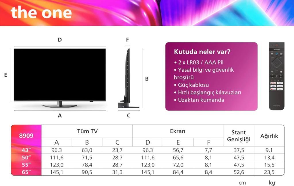 Philips The One 65PUS8909 4K Ultra HD 65" 165 Ekran Uydu Alıcılı Smart Ambilight LED TV Outlet