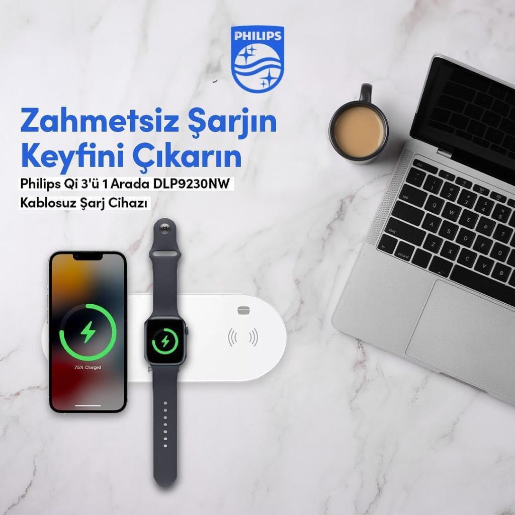 Philips DLP9230NW QI Beyaz 3in1 Kablosuz Hızlı Şarj Aleti Outlet