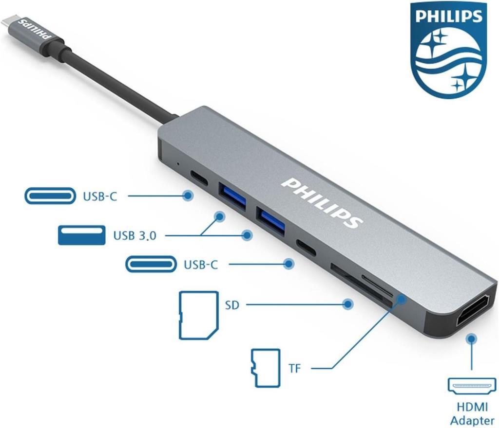 Philips Type C to PD 87W HDMI USB SD Micro SD Dönüştürücü Hub - Teşhir