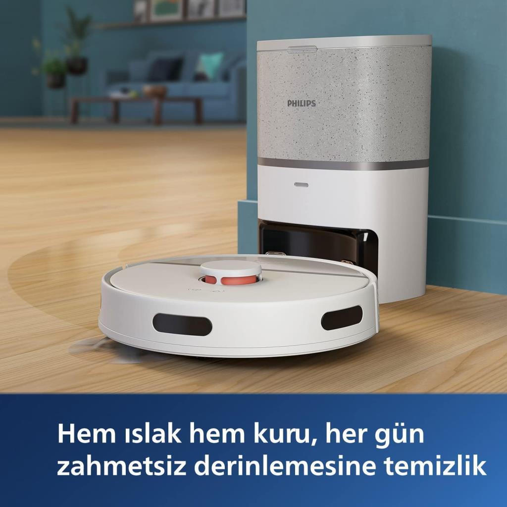 Philips HomeRun 3000 Serisi Aqua XU3110/02 Çöp İstasyonlu Beyaz Akıllı Robot Süpürge Teşhir