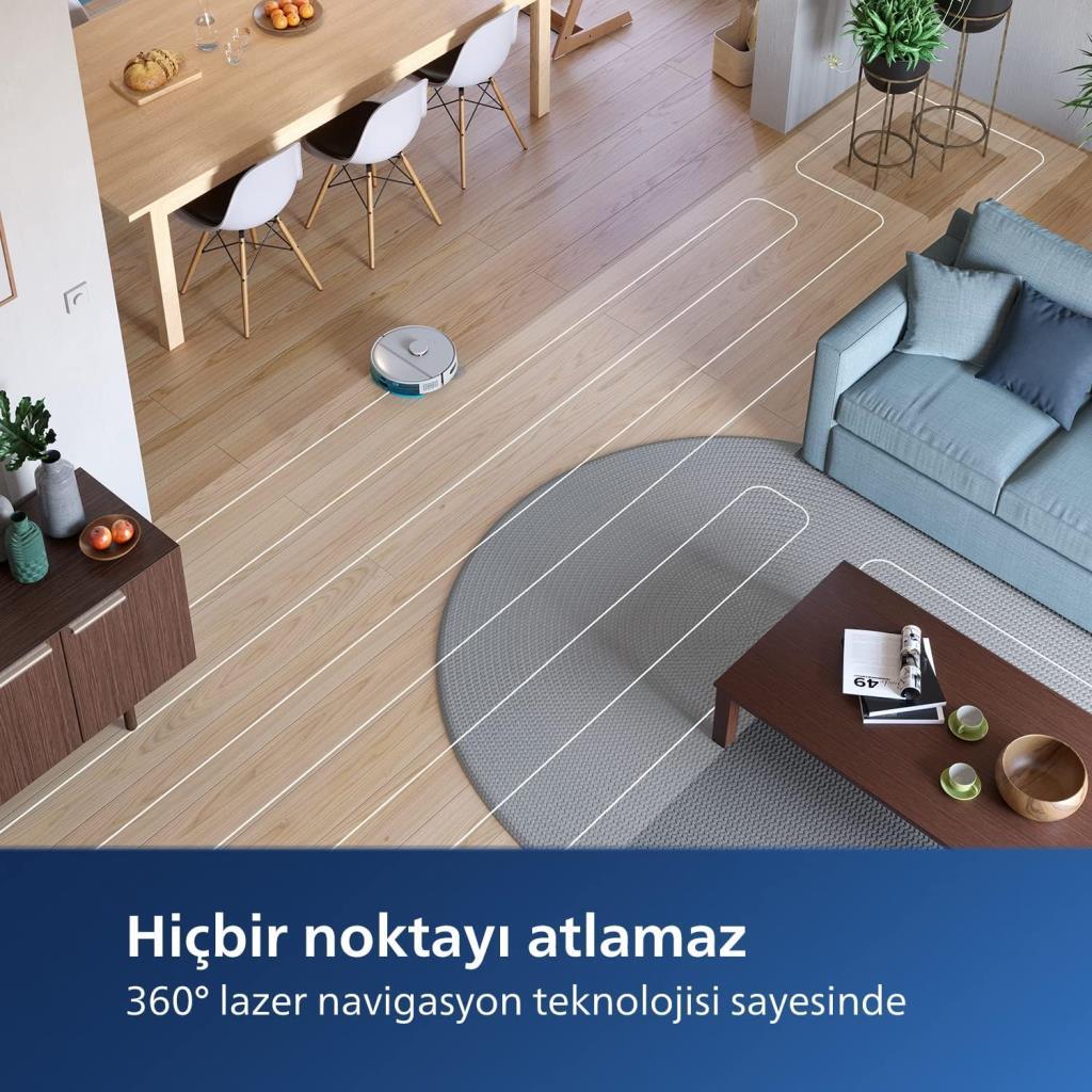 Philips HomeRun 3000 Serisi Aqua XU3110/02 Çöp İstasyonlu Beyaz Akıllı Robot Süpürge Teşhir