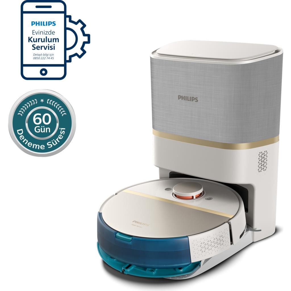 Philips HomeRun 7000 Serisi Aqua XU7100/02 Çöp İstasyonlu Beyaz Gold Akıllı Robot Süpürge - TEŞHİR