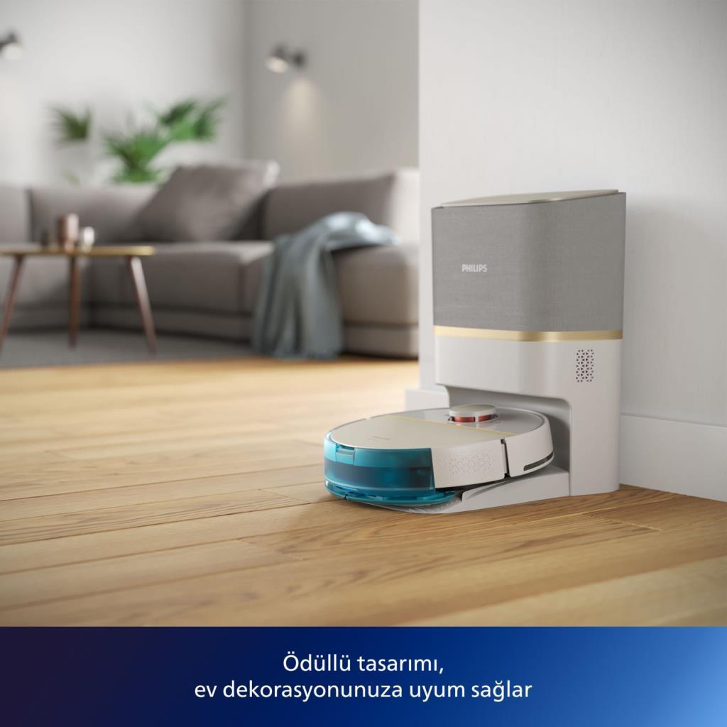 Philips HomeRun 7000 Serisi Aqua XU7100/02 Çöp İstasyonlu Beyaz Gold Akıllı Robot Süpürge - TEŞHİR