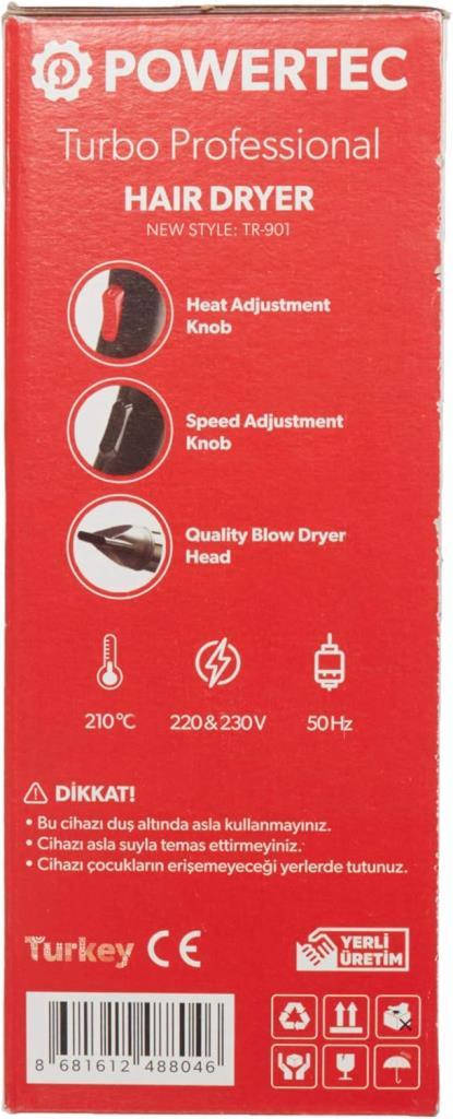 Powertec TR-901 Turbo Profesyonel 2500 W Saç Kurutma Makinesi Teşhir