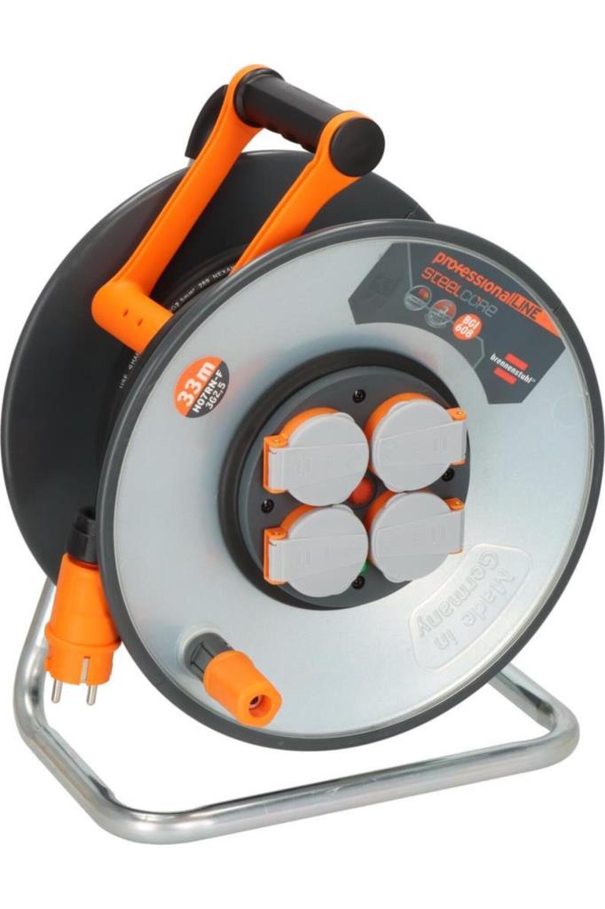 Brennenstuhl ProfessionalLINE SteelCore Serisi 5 Yıl Garantili IP44 Lisanslı Çelik Tambur Makaralı Kablo H07RN-F 3G2.5, 33 Metre Outlet