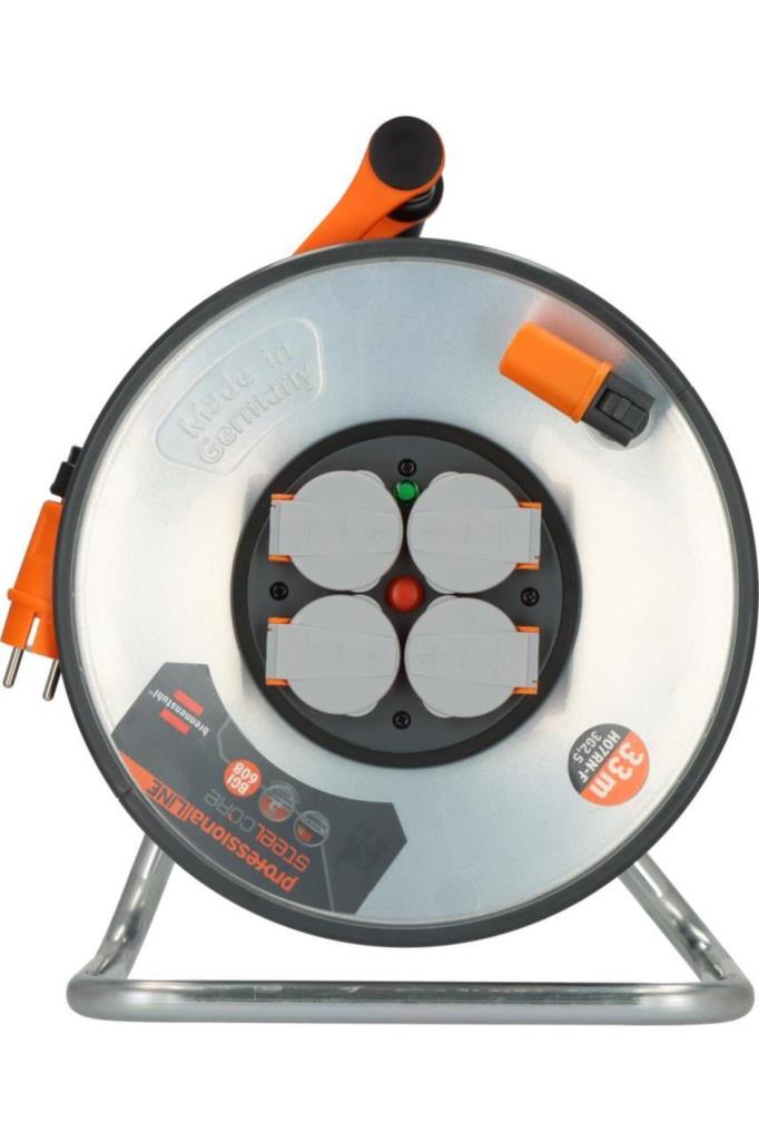Brennenstuhl ProfessionalLINE SteelCore Serisi 5 Yıl Garantili IP44 Lisanslı Çelik Tambur Makaralı Kablo H07RN-F 3G2.5, 33 Metre Outlet