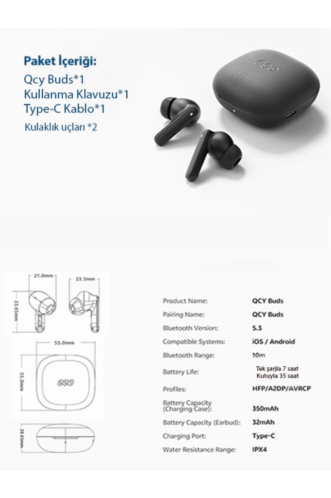 QCY Buds TWS Beyaz Kulak İçi Bluetooth Kulaklık - TEŞHİR