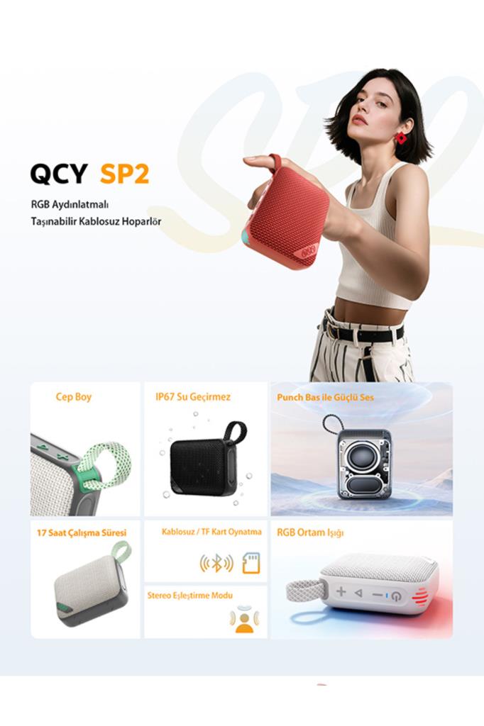 QCY SP2 Kırmızı RGB Bluetooth Hoparlör - OUTLET
