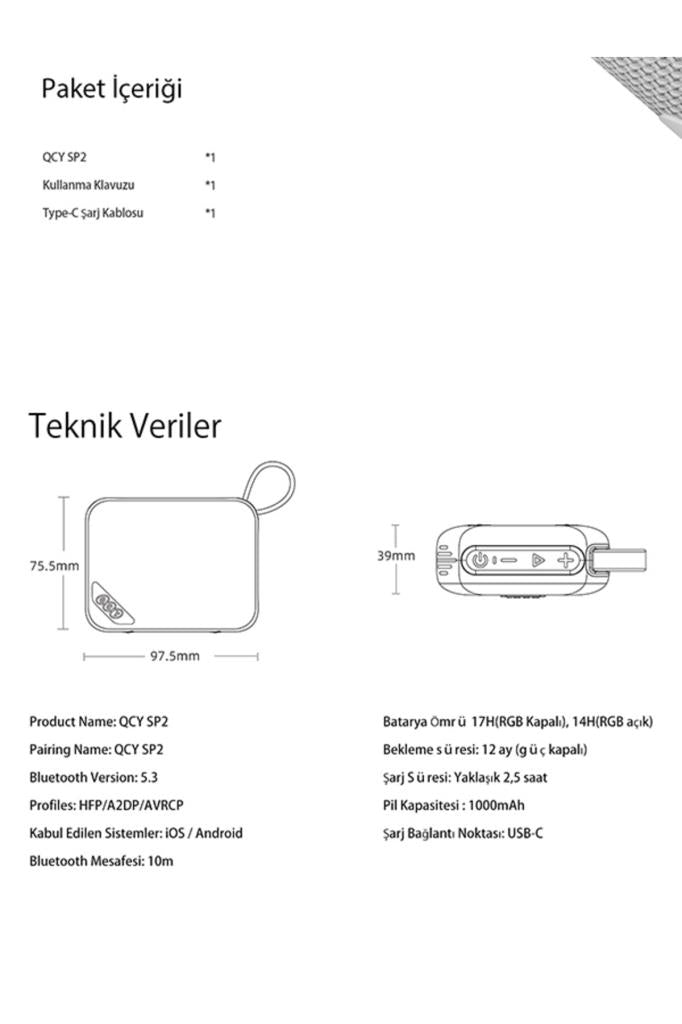 QCY SP2 Kırmızı RGB Bluetooth Hoparlör - OUTLET