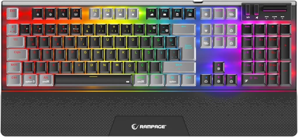 Rampage Carbon Pro RGB Siyah Red Switch Kablolu/Kablosuz Mekanik Oyuncu Klavyesi Outlet