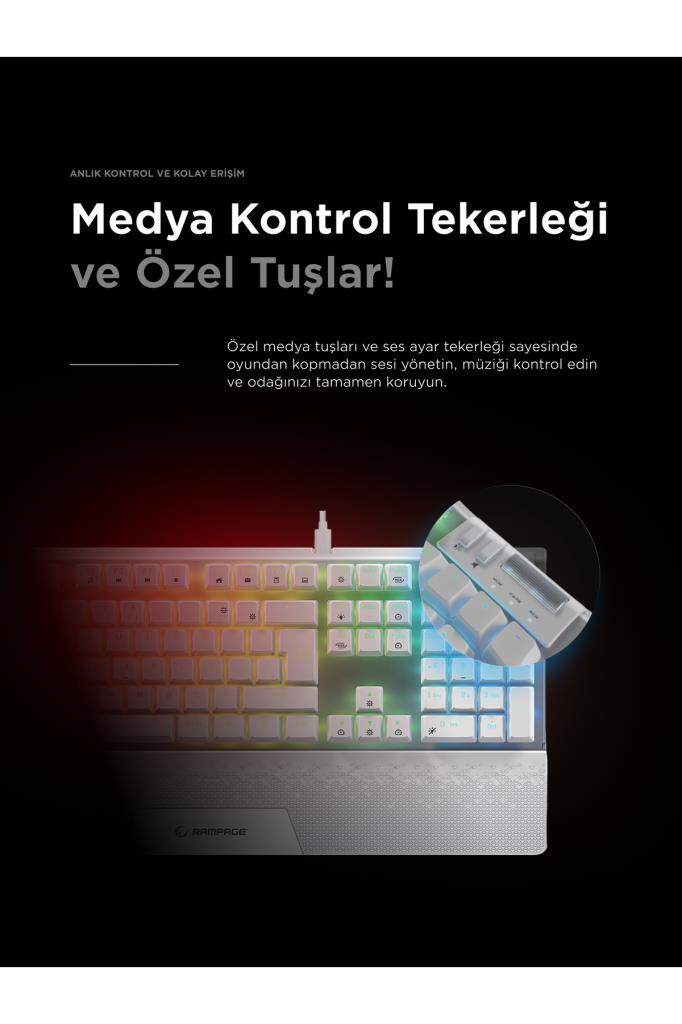 Rampage Carbon Beyaz RGB Red Switch Kablolu Mekanik Oyuncu Klavyesi Outlet