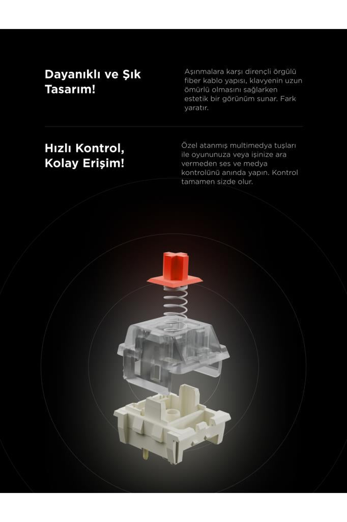 Rampage Carbon Beyaz RGB Red Switch Kablolu Mekanik Oyuncu Klavyesi Outlet