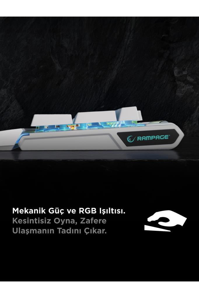 Rampage Carbon Beyaz RGB Red Switch Kablolu Mekanik Oyuncu Klavyesi Outlet