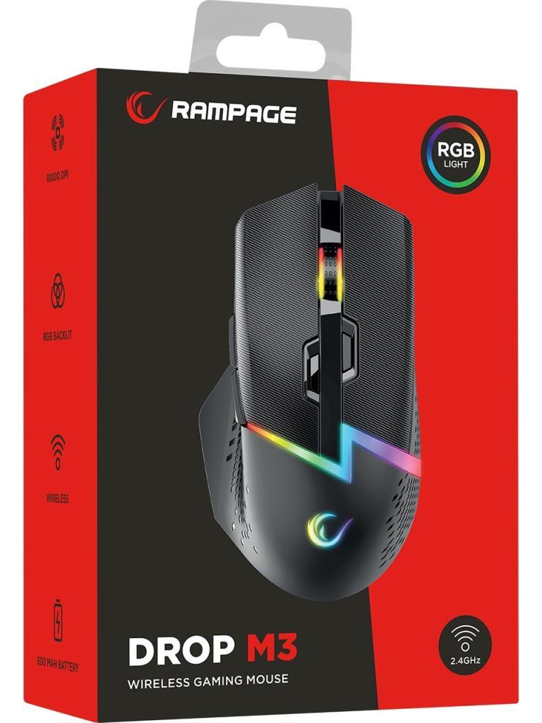 Rampage Drop M3 V2 Siyah RGB Şarjlı Optik Kablolu/Kablosuz Oyuncu Mouse - TEŞHİR
