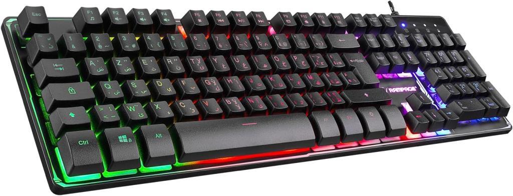 Rampage Siyah Usb Gökkuşağı Zemin Aydınlatmalı French/Arabic Layout Oyuncu Klavye + Mouse Set uyumlu Teşhir