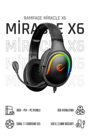 Rampage Miracle-X6 RGB USB Kablolu Kulak Üstü Oyuncu Kulaklığı Teşhir
