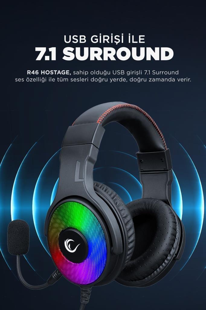 Rampage Hostage R46 RGB 7.1 USB Kablolu Kulak Üstü Oyuncu Kulaklığı Teşhir
