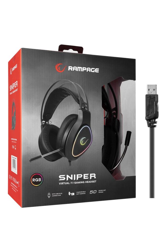 Rampage Sniper RMX-G7 RGB 7.1 USB Kablolu Kulak Üstü Oyuncu Kulaklığı Outlet