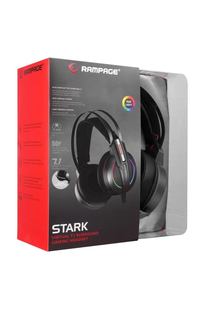 Rampage Stark RM-K6 RGB 7.1 USB Kablolu Kulak Üstü Oyuncu Kulaklığı Outlet