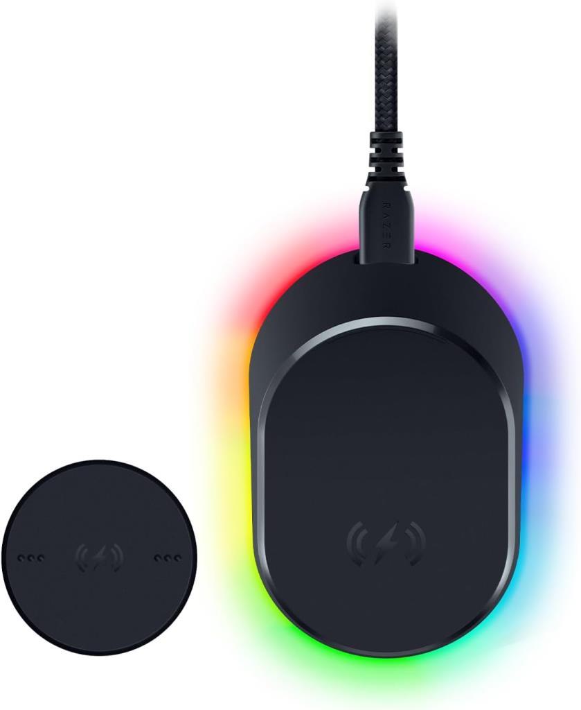 Razer Mouse Dock Pro ve Şarj Yuvası - Razer Oyun Fareleri için (Manyetik Kablosuz Şarj Yuvası, Hiperspeed 4K, 8 RGB Renkli Aydınlatma ve Uyumlu Fareler için Modül) Siyah Teşhir