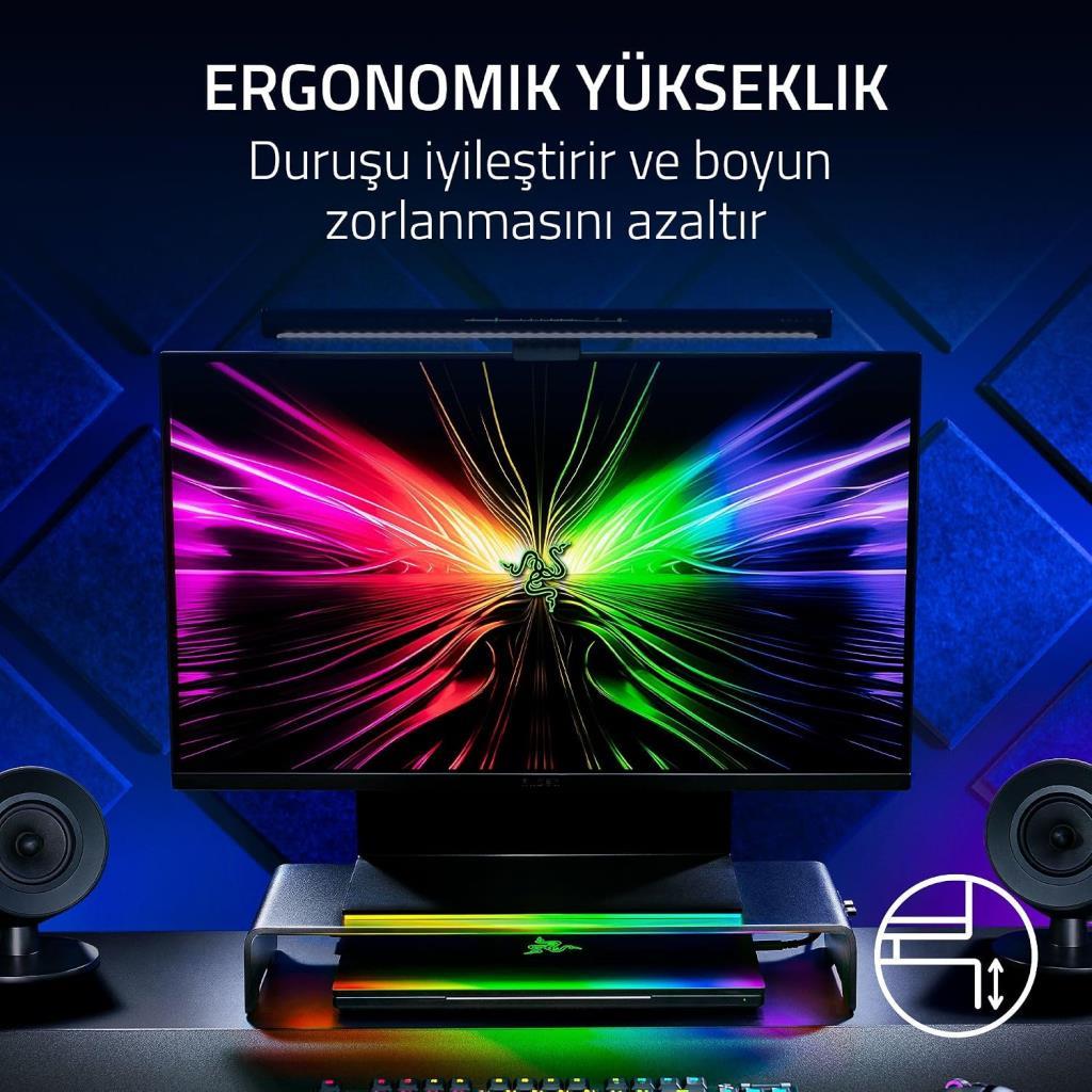 Razer Monitör Standı Chroma - Chroma RGB özellikli 4 yönlü USB-C hub'lı alüminyum monitör standı (50cm x 21cm x 7.85cm - TEŞHİR