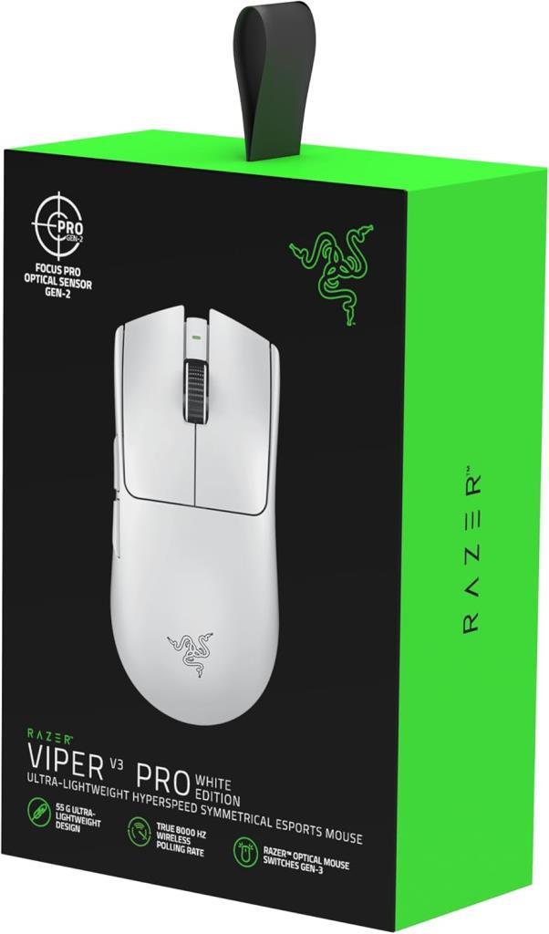 Razer Viper V3 Pro RZ01-05120200-R3G1 White Rechargeable Optical Wired/Wireless Gaming Mouse Display