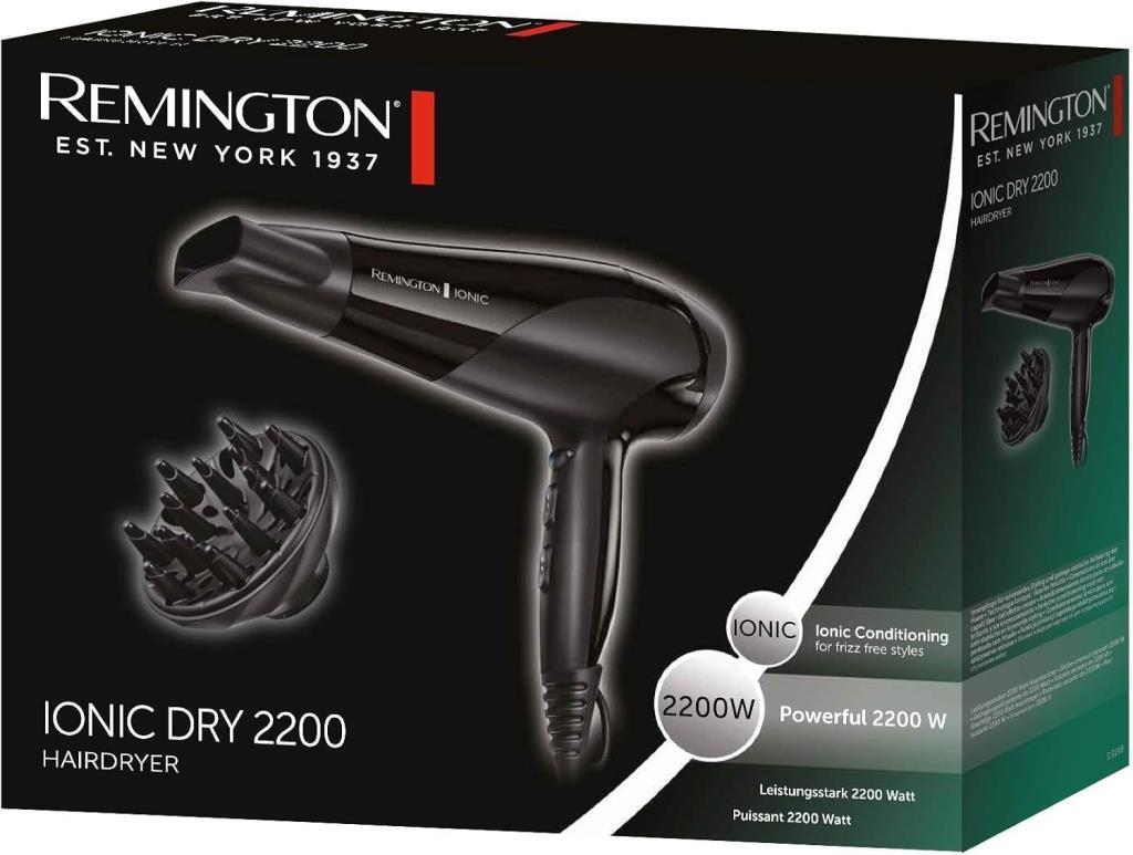 Remington İyonik Saç Kurutma Makinesi, 2200 W, 3 Isıtma ve 2 Ayrı Fan Kademesi + Soğutma Kademesi, Difüzör Başlıklı, D3198 Outlet