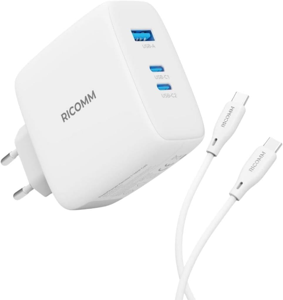 Ricomm 140W GaN 3 Portlu USB-C + USB-A Şarj Aleti Macbook & Notebook Uyumlu -