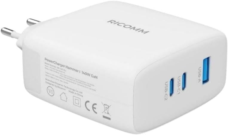 Ricomm 140W GaN 3 Portlu USB-C + USB-A Şarj Aleti Macbook & Notebook Uyumlu -