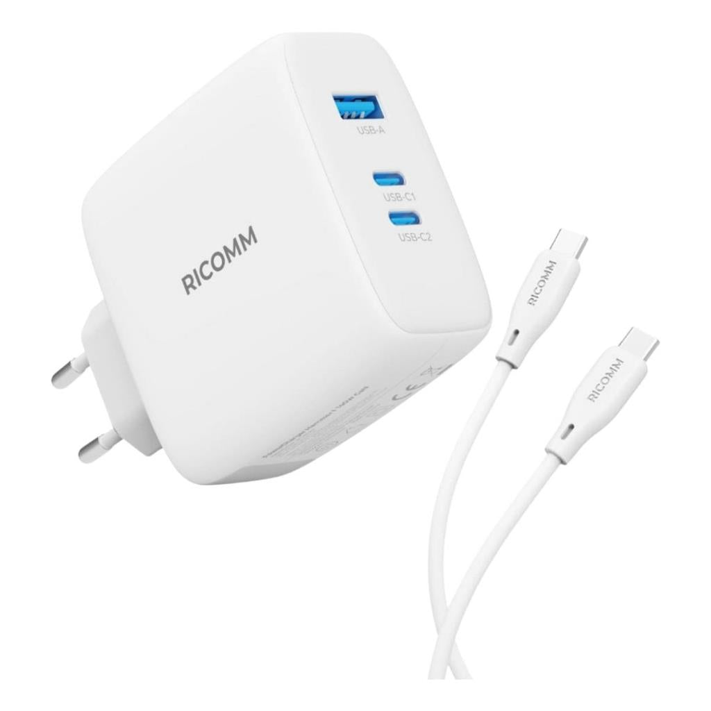 Ricomm 140W GaN 3 Portlu USB-C + USB-A Şarj Aleti Macbook & Notebook Uyumlu - TESHİR
