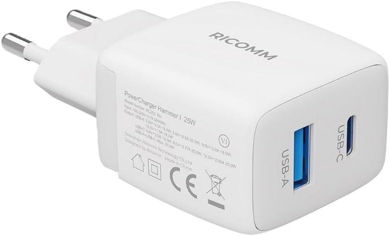 Ricomm 25W GaN USB-C + USB-A Şarj Aleti PPS PD iPhone, iPad, Samsung, Xiaomi Uyumlu Hızlı Şarj Cihazı + 2 Metre Type-C 60W Şarj Kablosu Teşhir