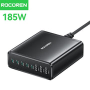 Rocoren 185W 8 Portlu GaN Şarj Cihazı 5x USB-C 3x USB-A Notebook, iPhone ve Samsung Uyumlu Şarj İstasyonu