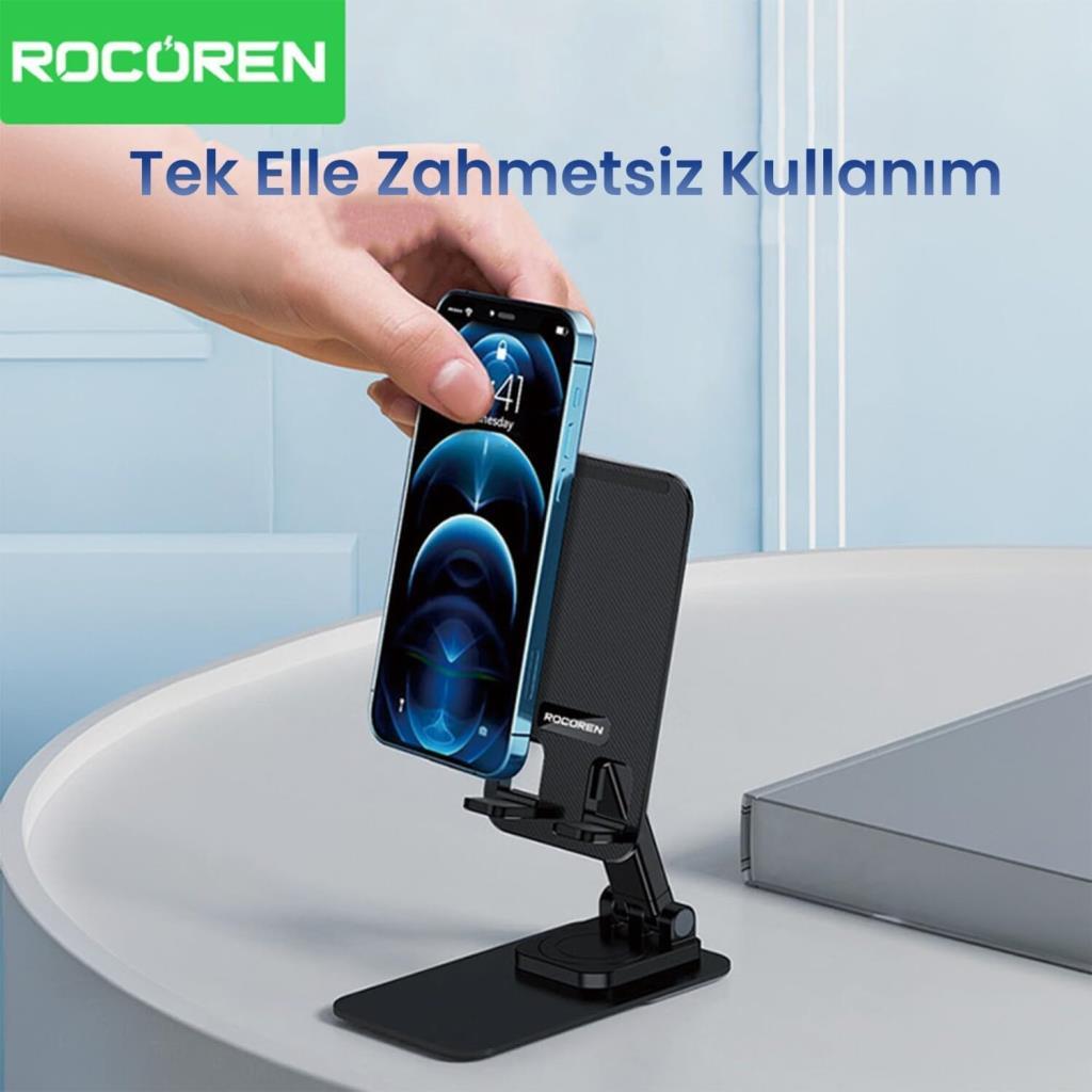Rocoren 360° Dönebilen Katlanabilir Yükseklik ve Eğim Ayarlı Telefon Tutucu Stand