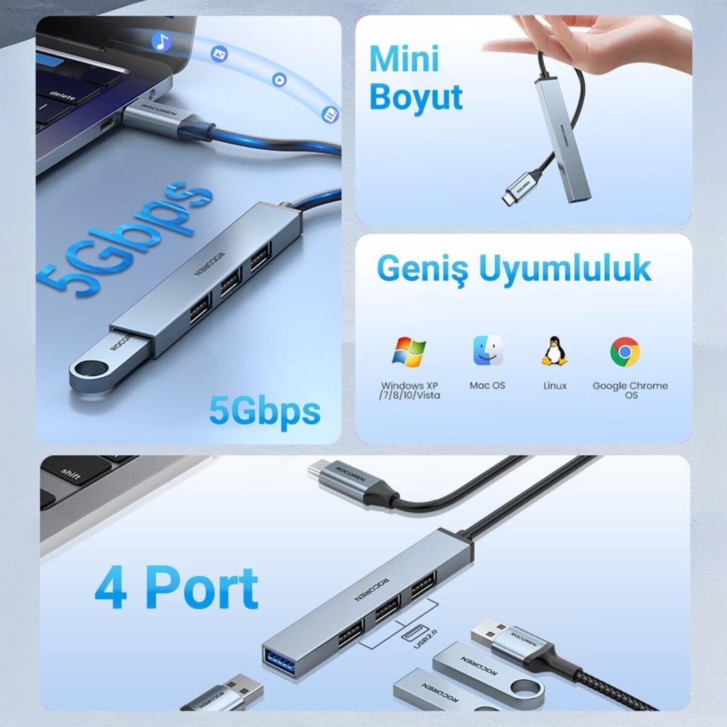 Rocoren RCJXQAA-JXA0G 4 Port USB Çoğaltıcı