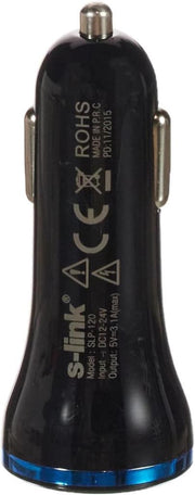 S-link SLP-120 Pro 3100MA 2xUSB Araç Şarj Cihazı - Teşhir