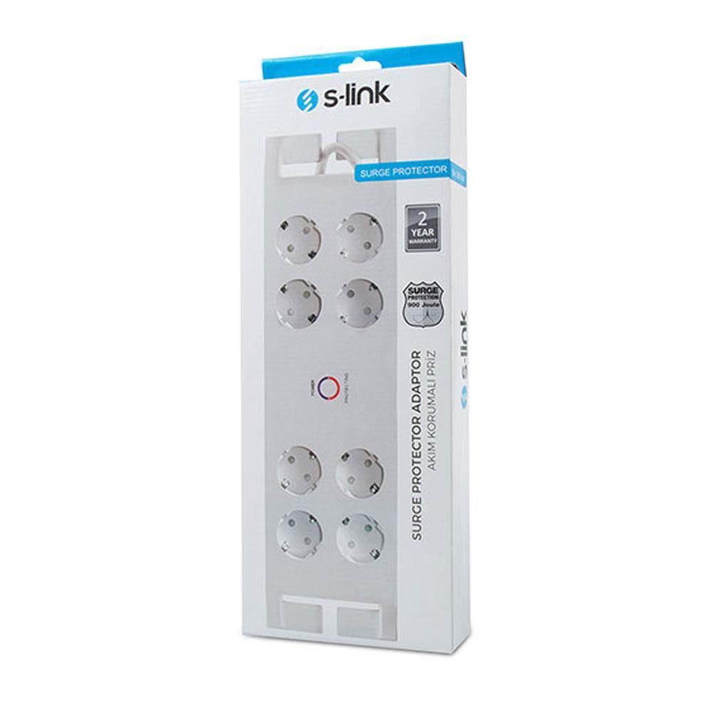 S-link SPG3080 900 Joule 8'li 2 m Anahtarlı Beyaz Akım Korumalı Priz - OUTLET