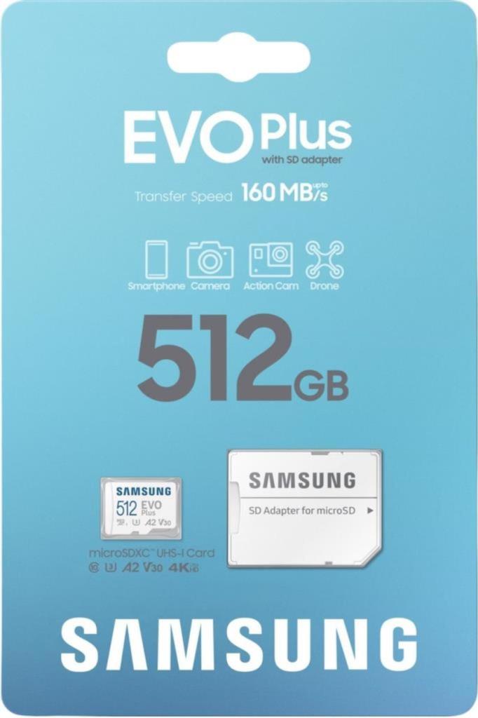 Samsung Evo Plus MB-MC512SA Class 10 UHS-I U3 A2 V30 512 GB Micro SD Kart Outlet