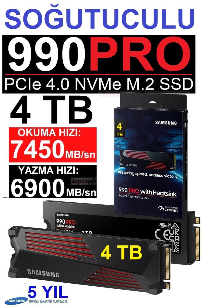 Samsung 990 PRO MZ-V9P4T0BW PCI-Express 4.0 4 TB M.2 SSD Teşhir