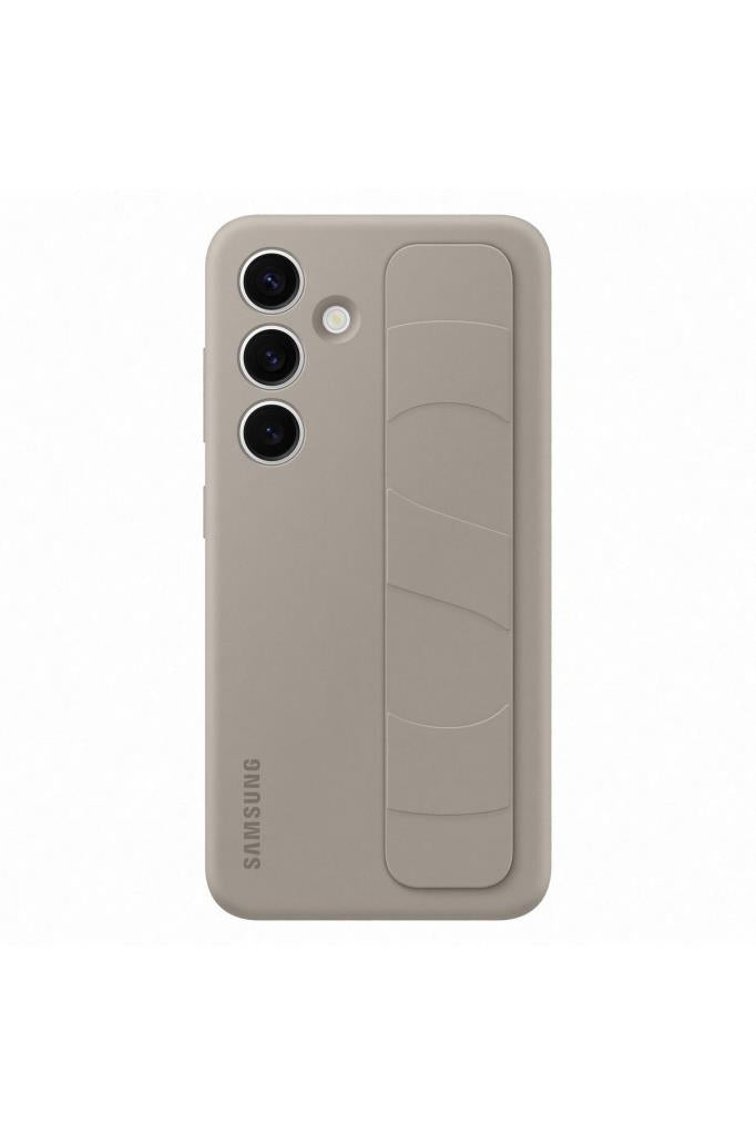 Samsung Galaxy S24 Kordonlu & Standlı Silikon Kılıf - Boz Kahverengi Outlet
