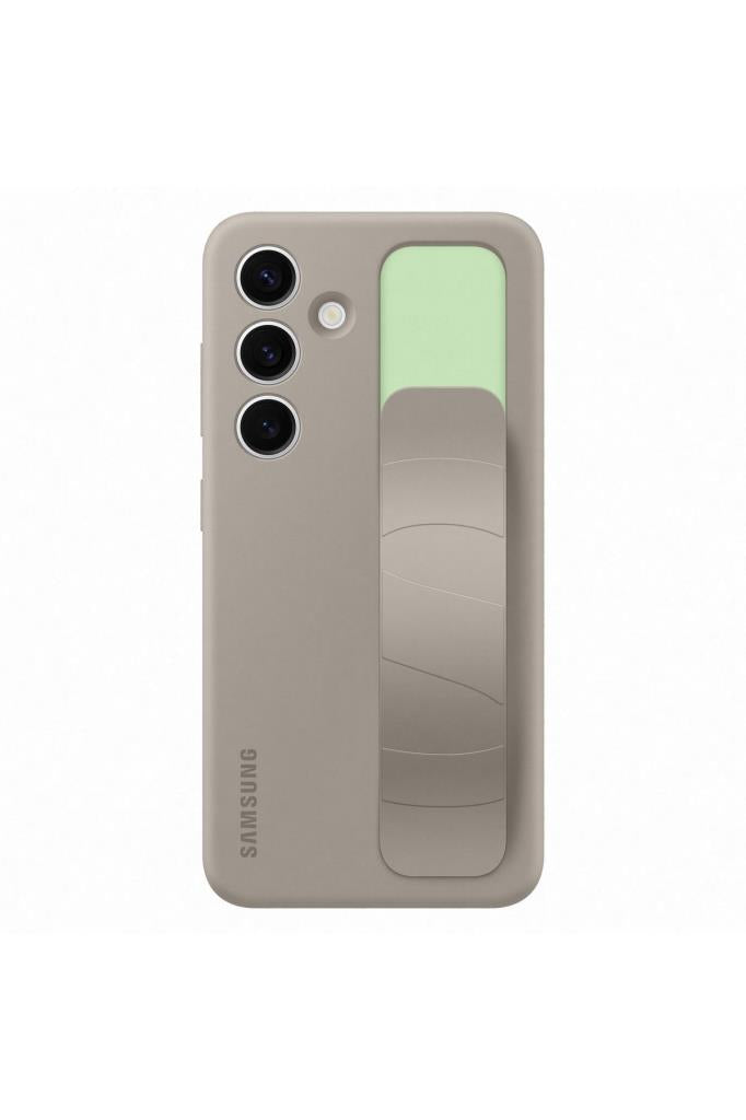 Samsung Galaxy S24 Kordonlu & Standlı Silikon Kılıf - Boz Kahverengi Outlet