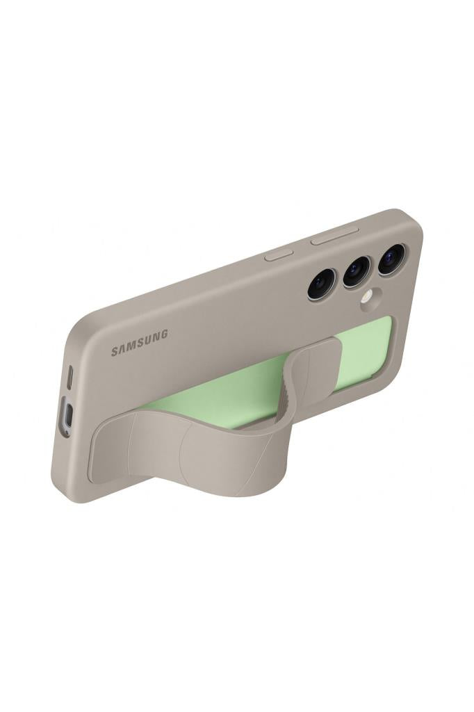 Samsung Galaxy S24 Kordonlu & Standlı Silikon Kılıf - Boz Kahverengi Outlet