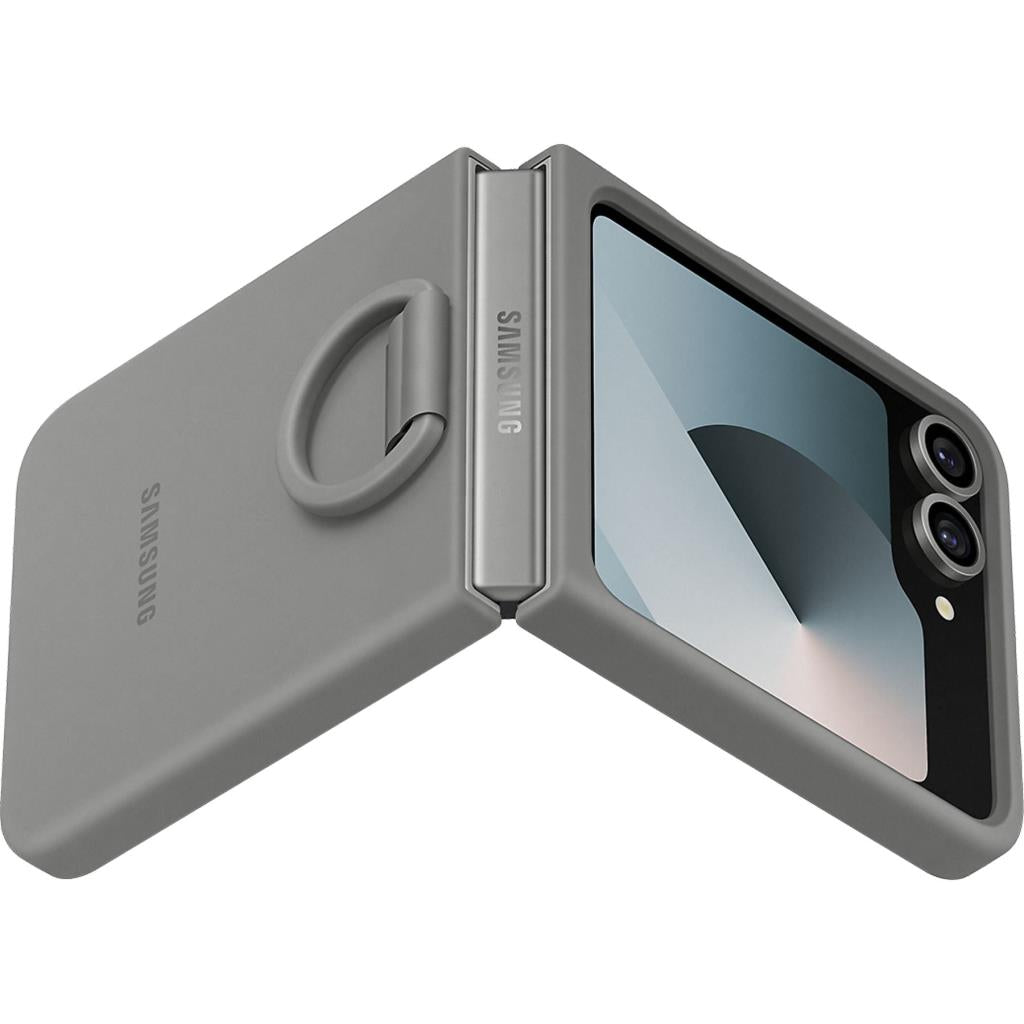 SAMSUNG Galaxy Z Flip 6 Yüzüklü Silikon Telefon Kılıfı Gri - OUTLET
