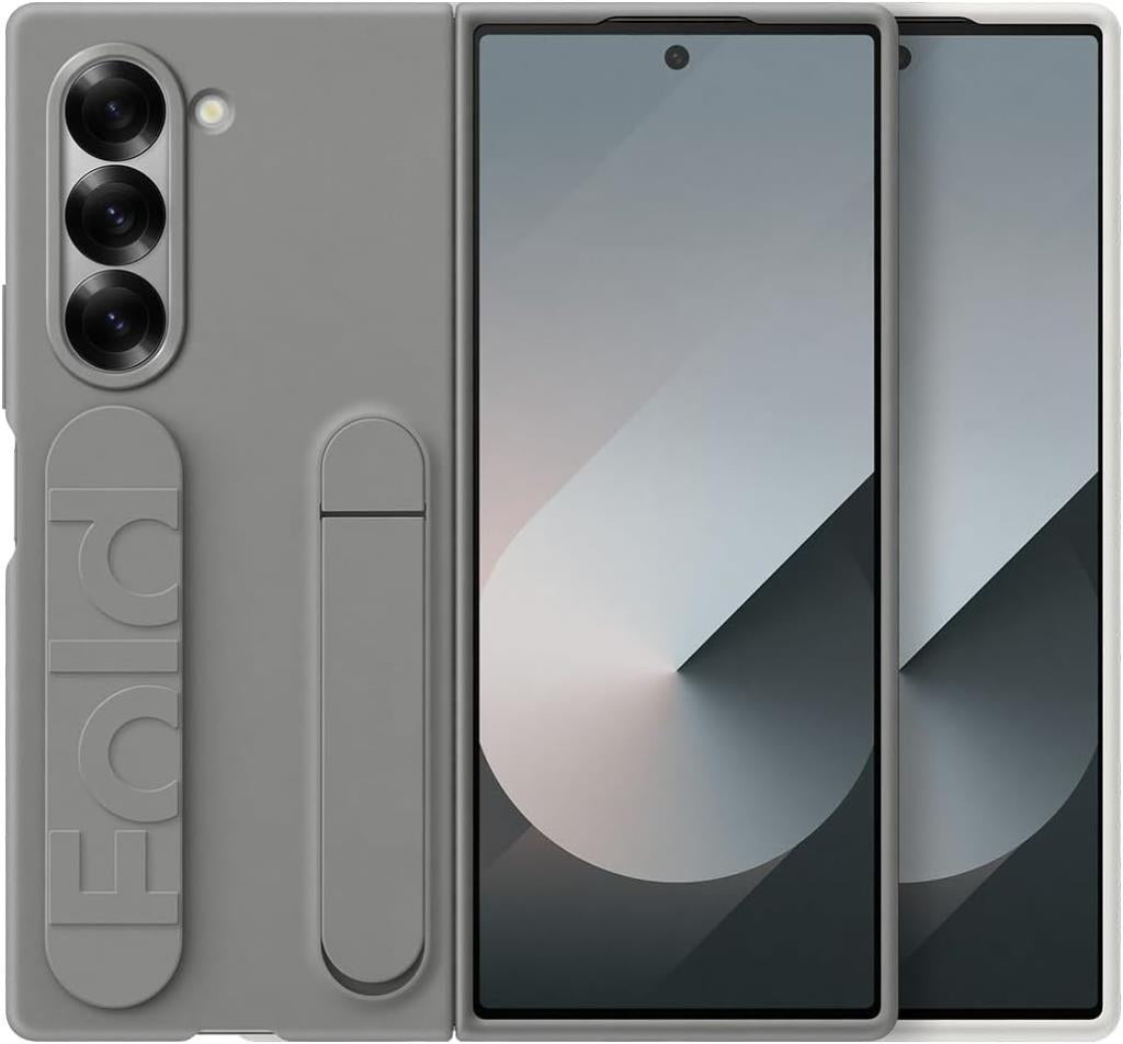 Samsung Galaxy Z Fold 6 Standlı Silikon Kılıf - Gri ü- Teşhir