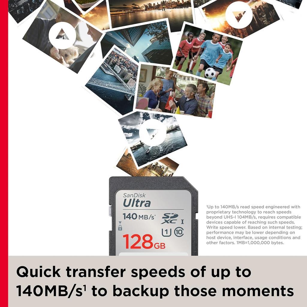 SanDisk 128 GB Ultra SDXC bellek kartı, 140 MB/s'ye kadar, A1 uygulama performansı, UHS-I, Class 10, U1 - Outlet